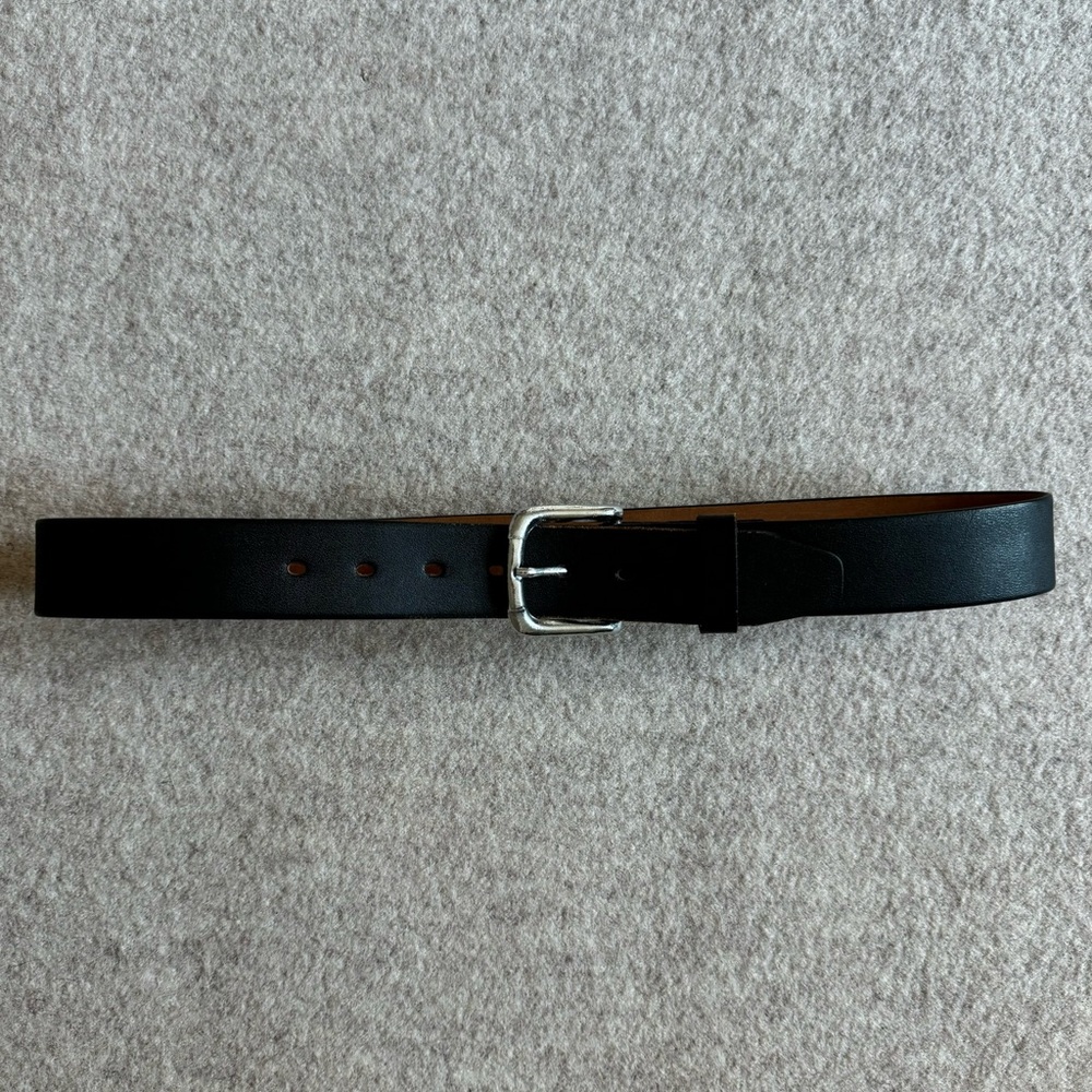 Black leather belt with silver hardware